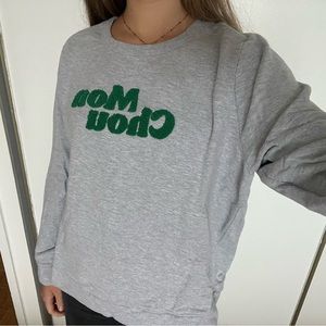 Grey Sweater with Teddy Bear Fluff French Saying